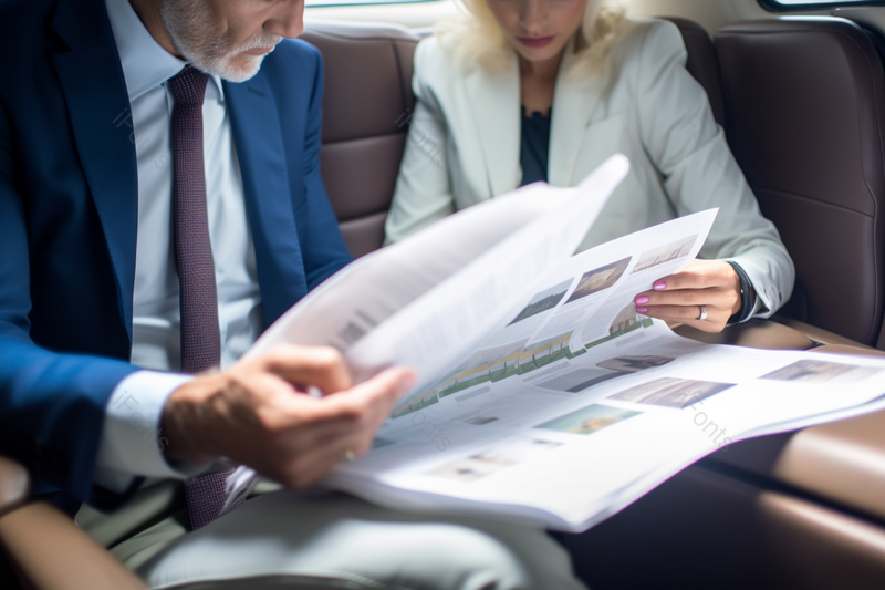 商务人士在商务车内开会看资料,高清,摄影图,摄影图片,图片大全,摄影图免费下载